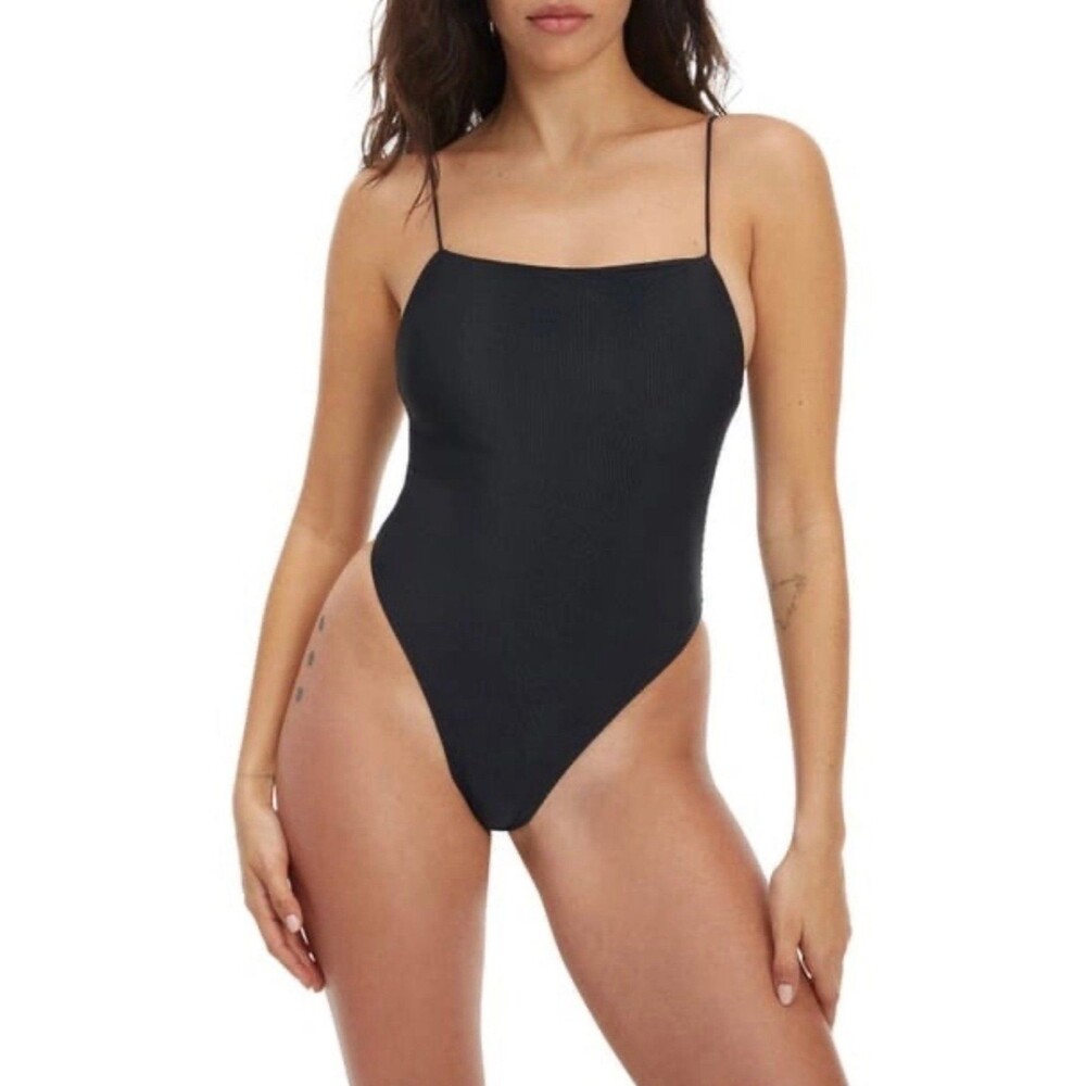 Good American '90s Rib One-Piece Swimsuit in Black Size 1 (Small)